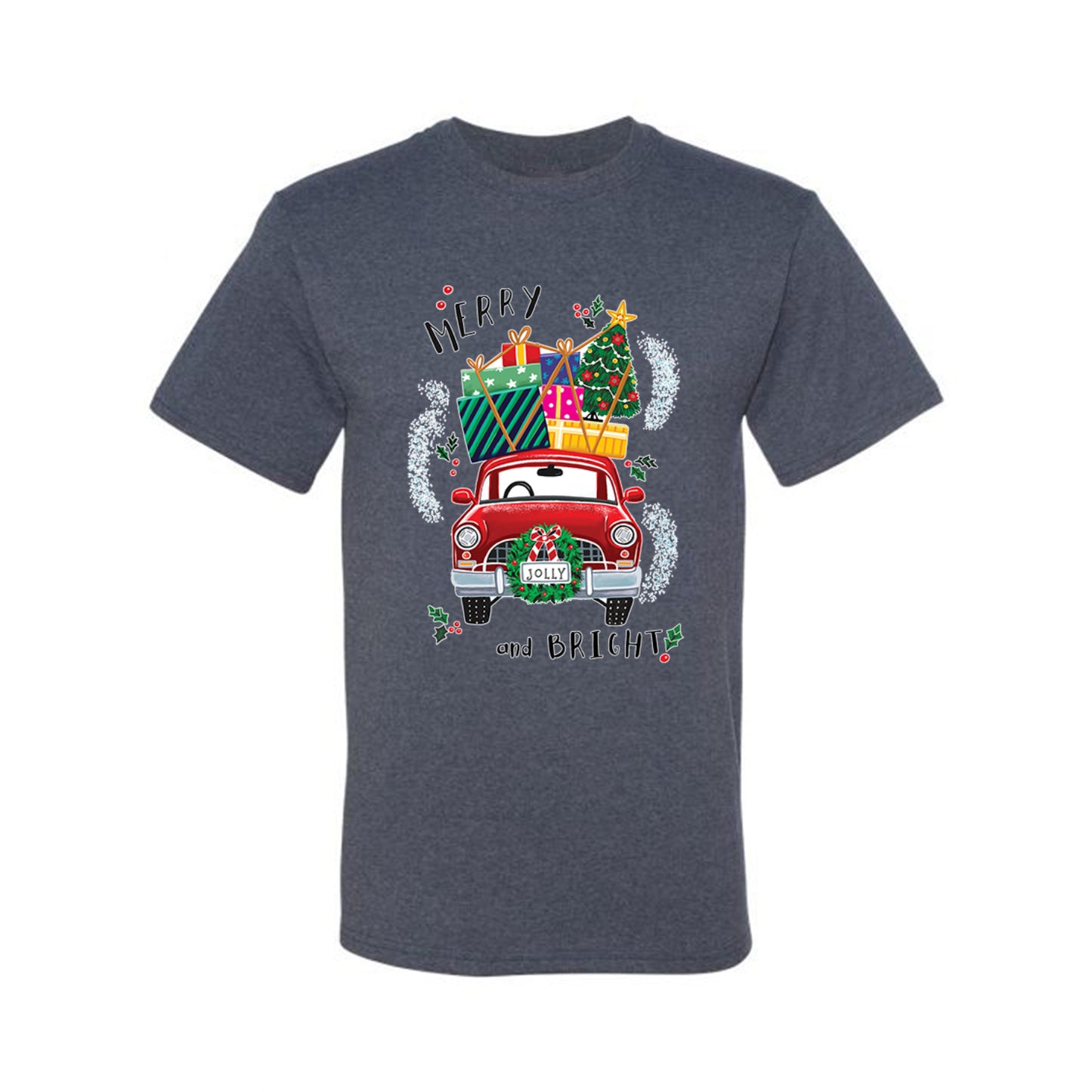 Men's Christmas  Shirt, Merry and Bright Red Car Ugly Christmas Tshirt Men's Graphic T-Shirt Ugly Christmas  Men's T-Shirt