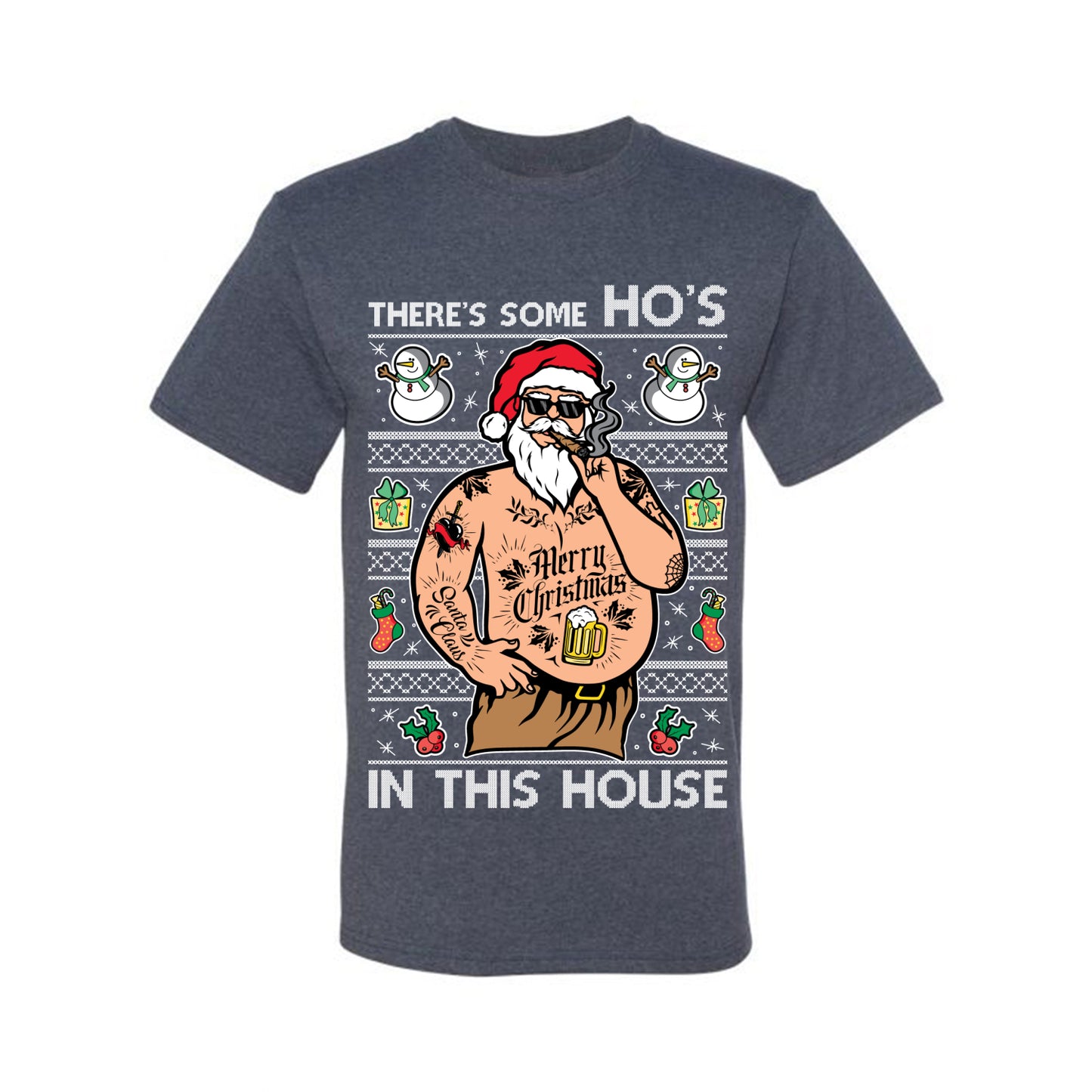 "There's Some Ho's In This House"  Graphic  Ugly Holiday Xmas Tshirt , Wild Bobby Ugly Christmas Tshirt Men's Graphic T-Shirt Ugly Christmas  Men's T-Shirt