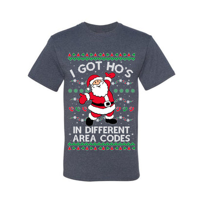 Funny Ugly  Graphic Christmas  T-shirt  "I Got Ho's in Different Area Codes" Ugly Christmas T-shirt  Ugly Christmas  Men's T-Shirt