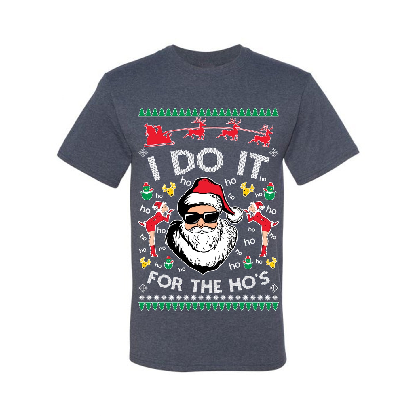 Funny Ugly Xmas Holiday T-shirt Graphic "I do it for the Ho's" Ugly Christmas T-shirt  Ugly Christmas  Men's T-Shirt