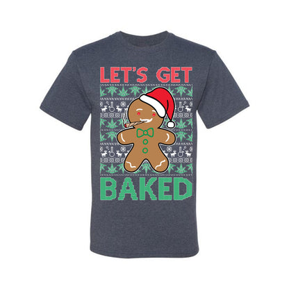Graphic  Funny  Ugly Xmas Holiday T-shirt  "Lets Get Baked!" Gingerbread Weed Stoner Ugly Christmas T-shirt  Ugly Christmas  Men's T-Shirt
