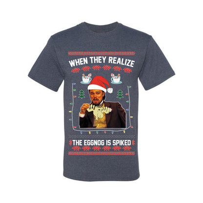 Ugly Christmas  Tshirt , Leo Laughing Dank Meme, When they Realize the Eggnog is Spiked  Ugly Christmas Tshirt Men's Graphic T-Shirt Ugly Christmas  Men's T-Shirt