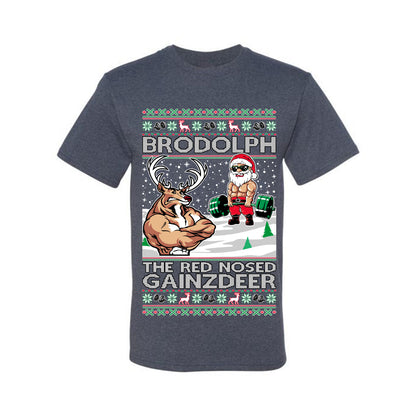 Ugly Graphic Xmas  T-shirt  Brodolph Santa Working Out Gym the Red Nosed Gainzdeer Wild Bobby Ugly Christmas T-shirt  Ugly Christmas  Men's T-Shirt