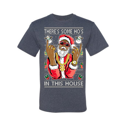 Ugly Holiday T-shirt Graphic Black Santa Claus Gangster Bling Ho's In This House,  Ugly Christmas T-shirt  Ugly Christmas  Men's T-Shirt