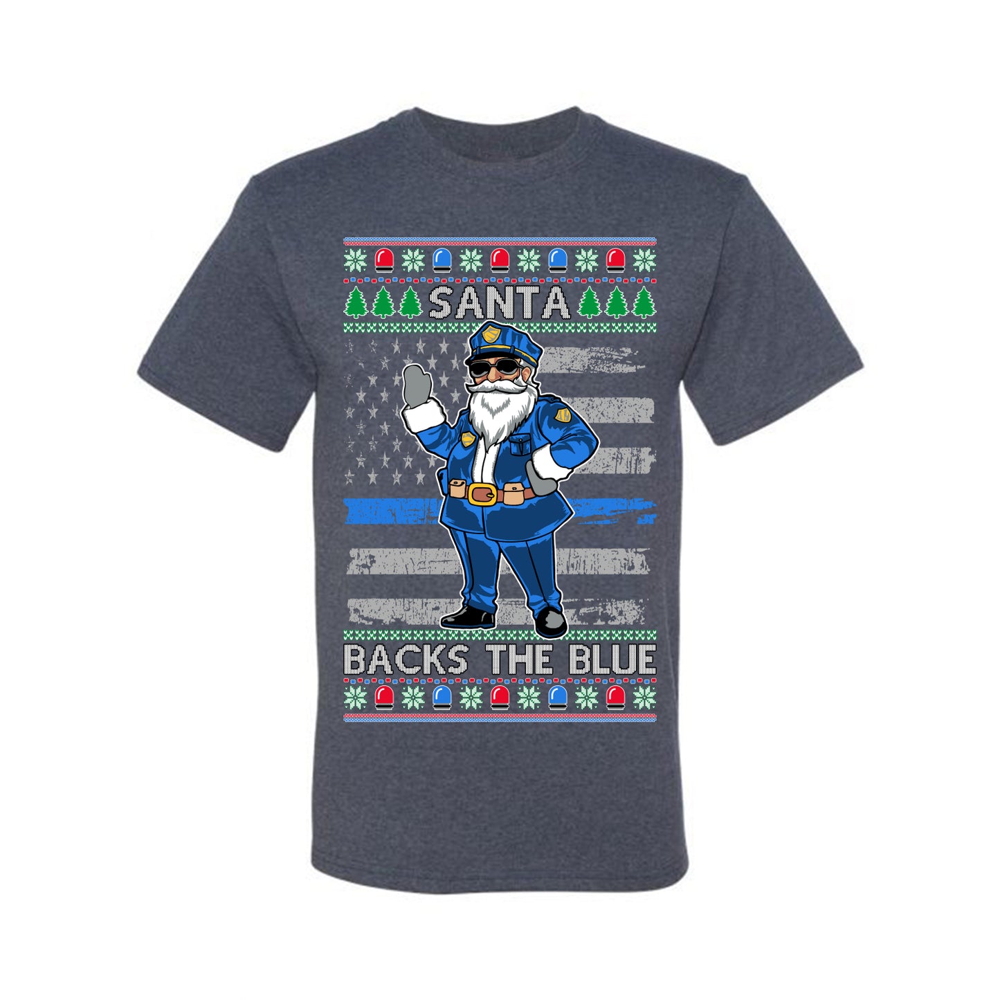 Santa Backs the Blue, Christmas Gifts, Funny Xmas Gift Idea, Ugly Christmas Sweater Men's T-Shirt