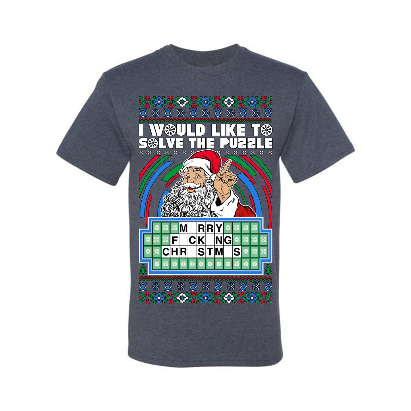 Santa Game Show I'd Like To Solve the Puzzle Wheel Ugly Christmas Sweater, Christmas Gifts, Funny Xmas Gift Idea, Men's T-Shirt