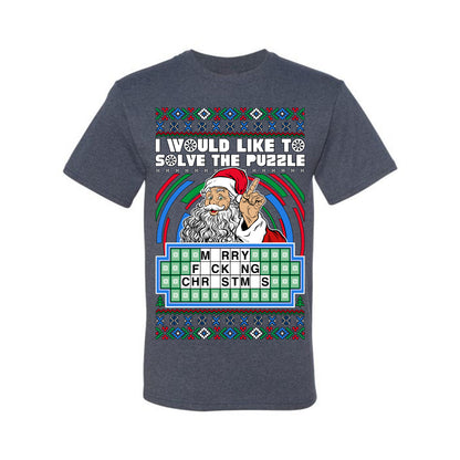 Santa Game Show I'd Like To Solve the Puzzle Wheel Ugly Christmas Sweater, Christmas Gifts, Funny Xmas Gift Idea, Men's T-Shirt