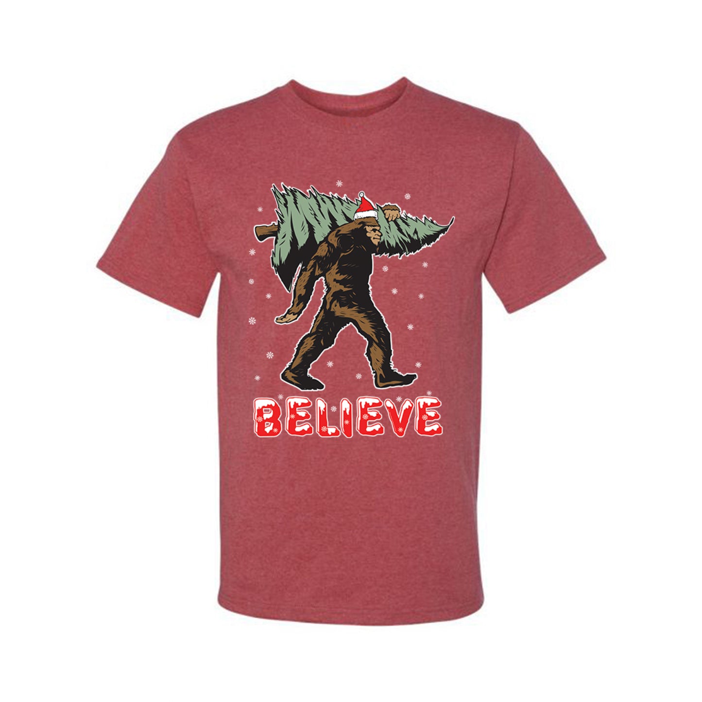 Men's Christmas  Shirt Believe Santa Sasquatch Bigfoot Wild Bobby Ugly Christmas T-shirt  Ugly Christmas  Men's T-Shirt