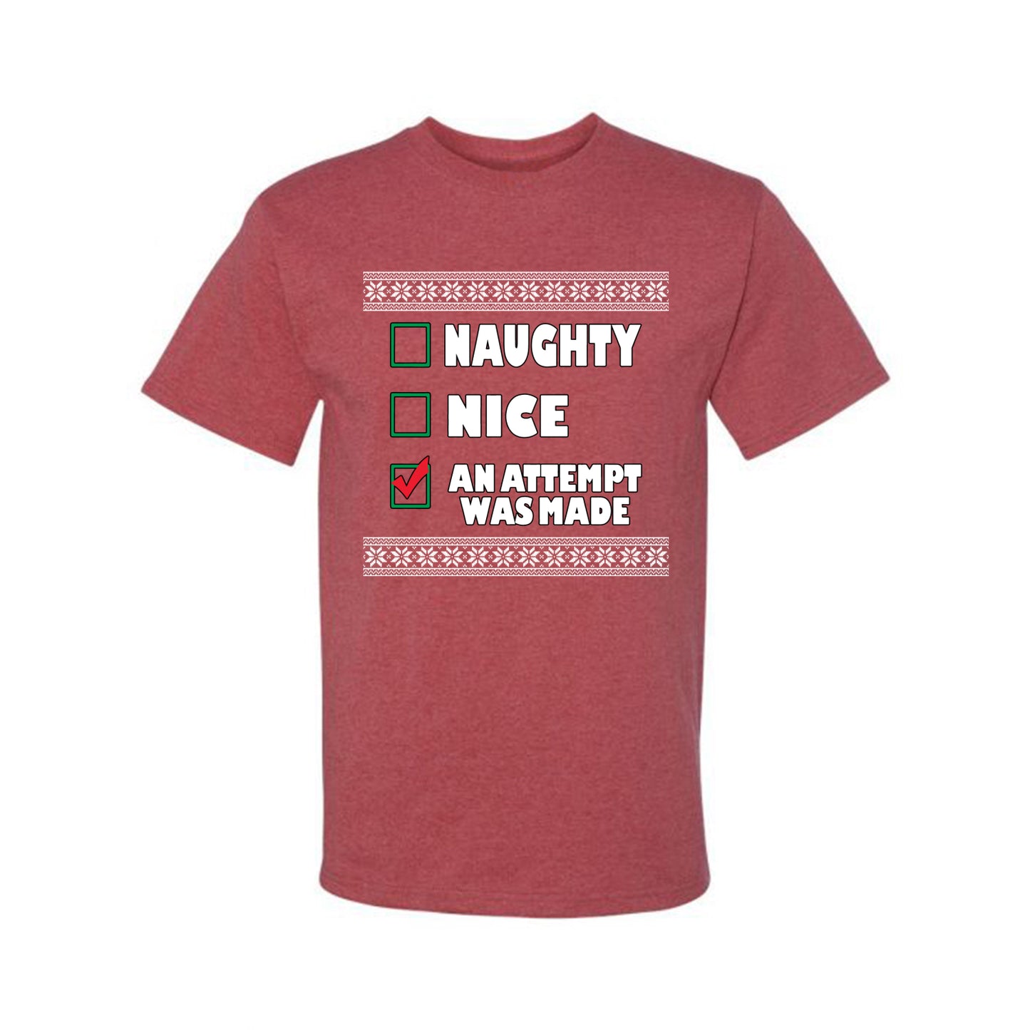 Attempted to be Naughty and Nice Men's Ugly T-shirt for Christmas  Shirt Ugly Christmas T-shirt  Ugly Christmas  Men's T-Shirt