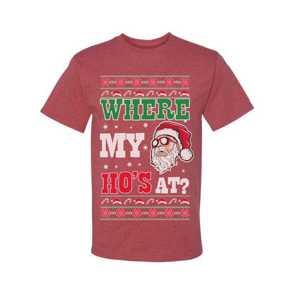 Graphic Ugly T-shirt for Christmas  Shirt Wild Bobby "Where My Hos at Santa?" Ugly Christmas T-shirt  Ugly Christmas  Men's T-Shirt