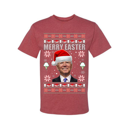 Funny Ugly Xmas Holiday T-shirt  Graphic  Joe Biden Merry Easter Ugly Christmas T-shirt  Ugly Christmas  Men's T-Shirt