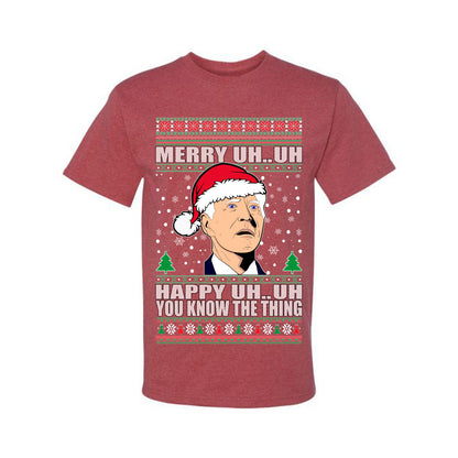 Funny Graphic  Ugly Xmas Holiday T-shirt "Merry UH UH You Know The Thing" Anti Joe Biden Confused Sleepy Old Ugly Christmas T-shirt  Ugly Christmas  Men's T-Shirt