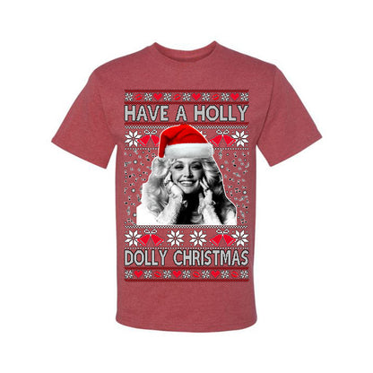 Ugly Xmas Tshirt , "Have a Holly Dolly Christmas" Ugly Christmas Tshirt Men's Graphic T-Shirt Ugly Christmas  Men's T-Shirt