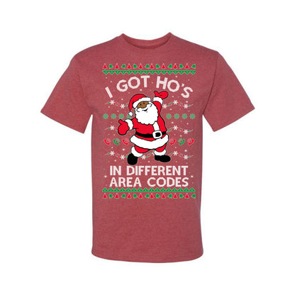 I Got Ho's in Different Area Codes, Black Santa Claus, , Premium Ugly Christmas Graphic  T-shirt  Ugly Christmas T-shirt  Ugly Christmas  Men's T-Shirt