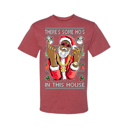 Ugly Holiday T-shirt Graphic Black Santa Claus Gangster Bling Ho's In This House,  Ugly Christmas T-shirt  Ugly Christmas  Men's T-Shirt
