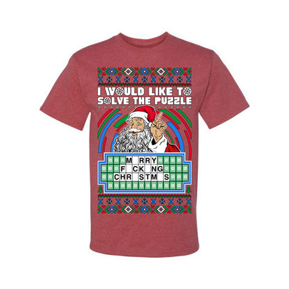 Santa Game Show I'd Like To Solve the Puzzle Wheel Ugly Christmas Sweater, Christmas Gifts, Funny Xmas Gift Idea, Men's T-Shirt