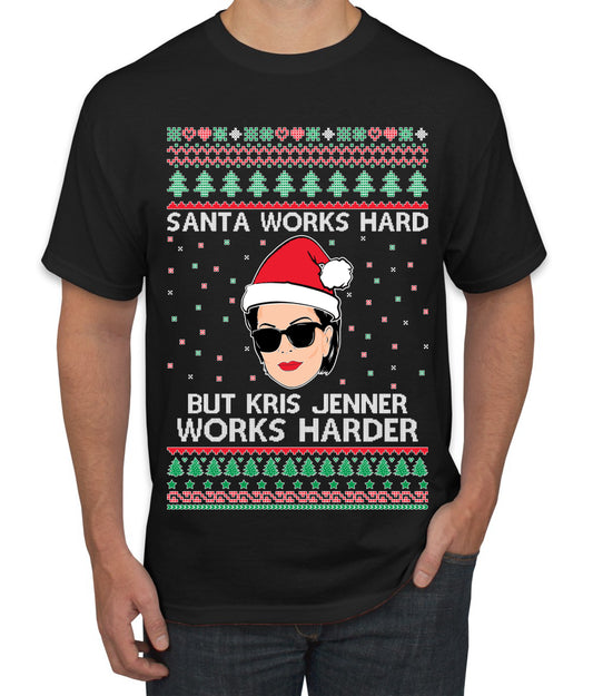 Santa Works Hard But Kris Works Harder Jenner, Christmas Gifts, Funny Xmas Gift Idea, Ugly Christmas  Men's T-Shirt