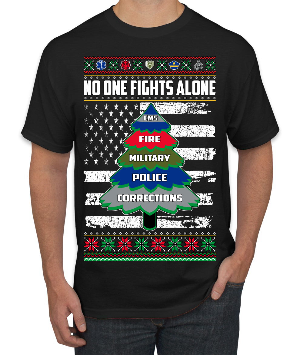 No One Fights Alone, The Heroes,  Christmas Gifts, Funny Xmas Gift Idea, Ugly Christmas Sweater Men's T-Shirt