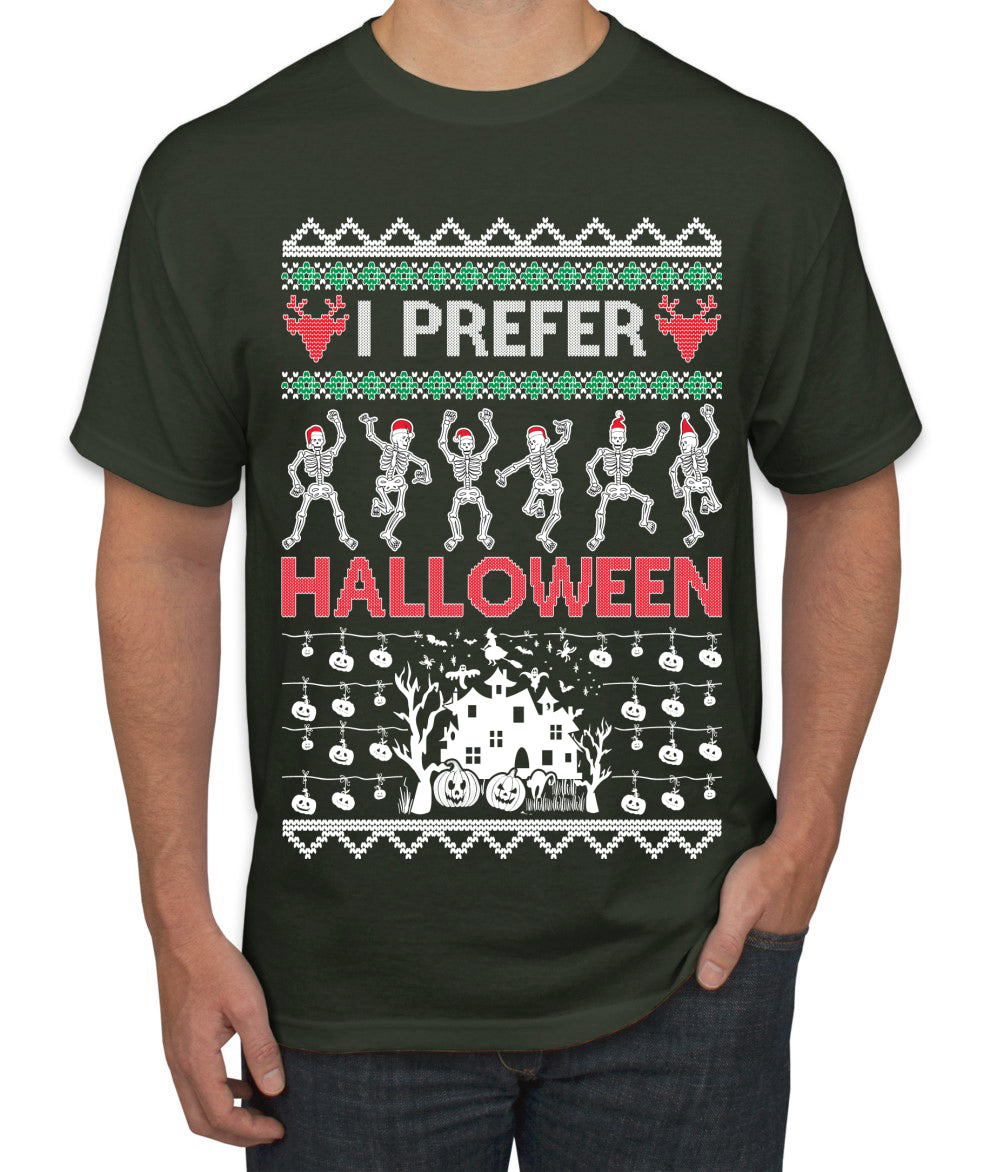 I Prefer Halloween Dancing Skeletons, Xmas Dancers, Christmas Gifts, Funny Xmas Gift Idea, Ugly Christmas  Men's T-Shirt