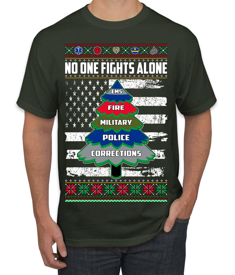 No One Fights Alone, The Heroes,  Christmas Gifts, Funny Xmas Gift Idea, Ugly Christmas Sweater Men's T-Shirt