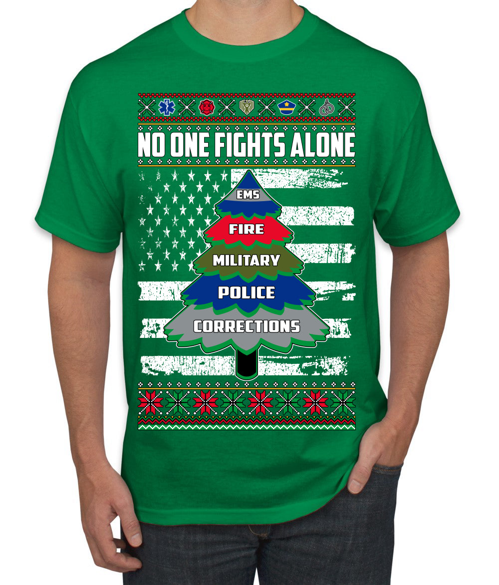 No One Fights Alone, The Heroes,  Christmas Gifts, Funny Xmas Gift Idea, Ugly Christmas Sweater Men's T-Shirt
