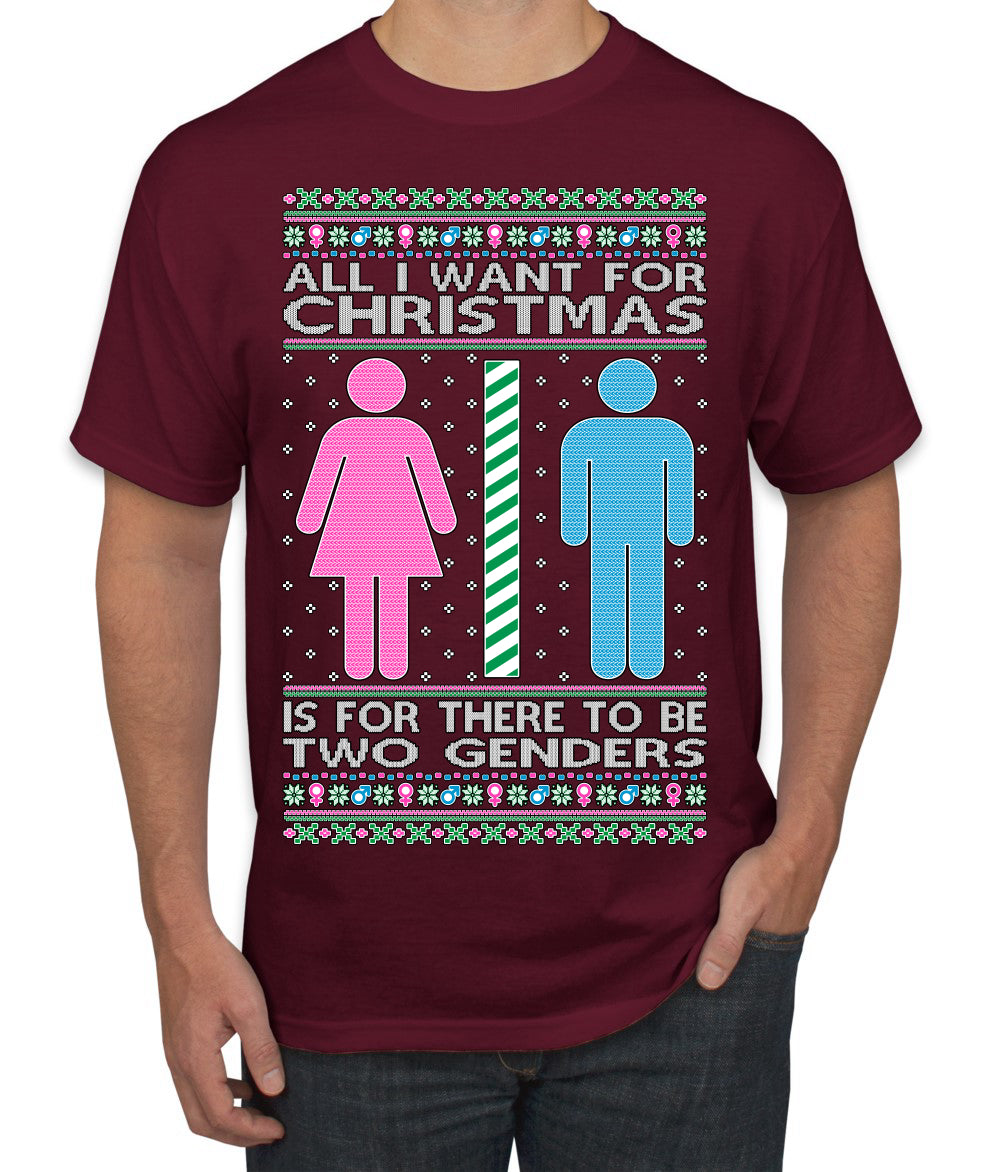 Two Genders For Christmas is All I Want, Christmas Gifts, Funny Xmas Gift Idea Ugly Christmas Sweater Men's T-Shirt