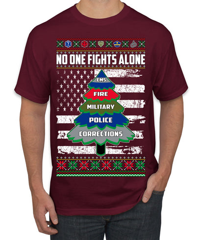 No One Fights Alone, The Heroes,  Christmas Gifts, Funny Xmas Gift Idea, Ugly Christmas Sweater Men's T-Shirt