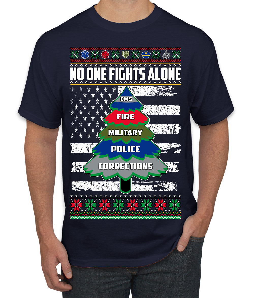 No One Fights Alone, The Heroes,  Christmas Gifts, Funny Xmas Gift Idea, Ugly Christmas Sweater Men's T-Shirt