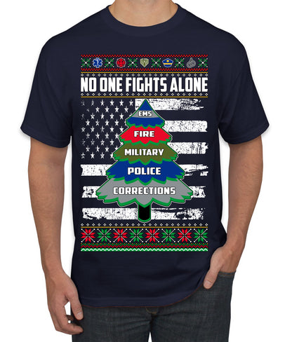 No One Fights Alone, The Heroes,  Christmas Gifts, Funny Xmas Gift Idea, Ugly Christmas Sweater Men's T-Shirt