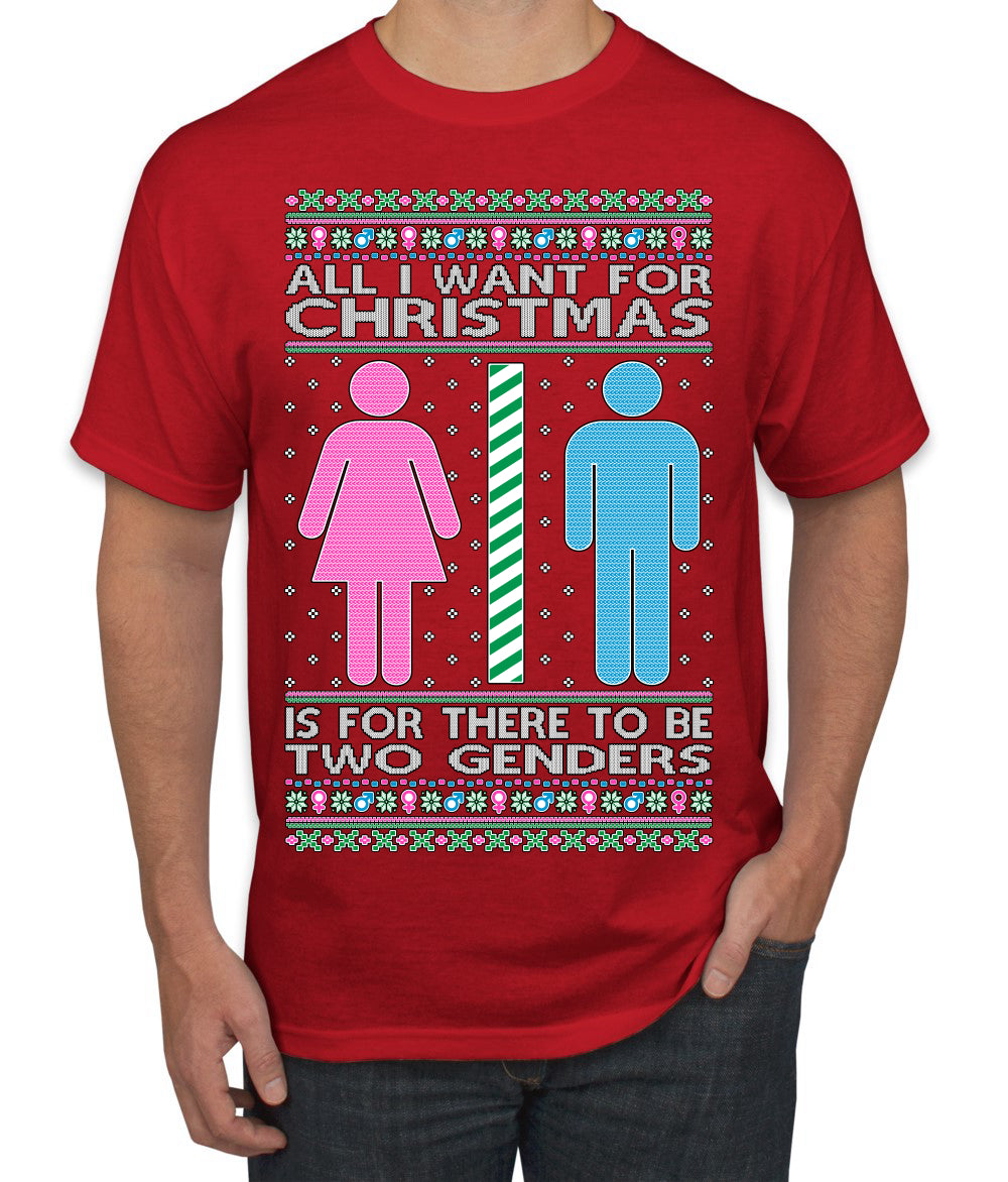 Two Genders For Christmas is All I Want, Christmas Gifts, Funny Xmas Gift Idea Ugly Christmas Sweater Men's T-Shirt