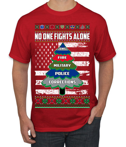 No One Fights Alone, The Heroes,  Christmas Gifts, Funny Xmas Gift Idea, Ugly Christmas Sweater Men's T-Shirt