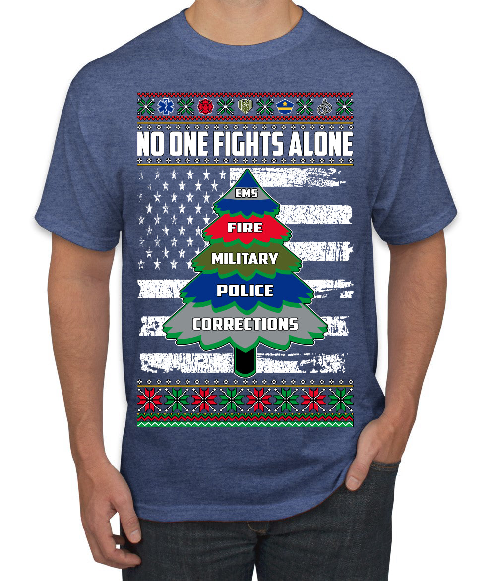 No One Fights Alone, The Heroes,  Christmas Gifts, Funny Xmas Gift Idea, Ugly Christmas Sweater Men's T-Shirt
