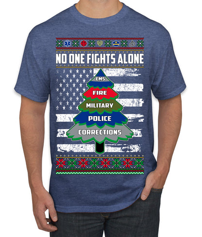 No One Fights Alone, The Heroes,  Christmas Gifts, Funny Xmas Gift Idea, Ugly Christmas Sweater Men's T-Shirt