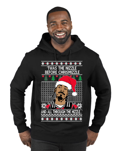 Twas The Nizzle Before Chrismizzle And All Through The Wizzle White, Christmas Gifts, Funny Xmas Gift Idea, Ugly Christmas Sweater Premium Graphic Hoodie Sweatshirt