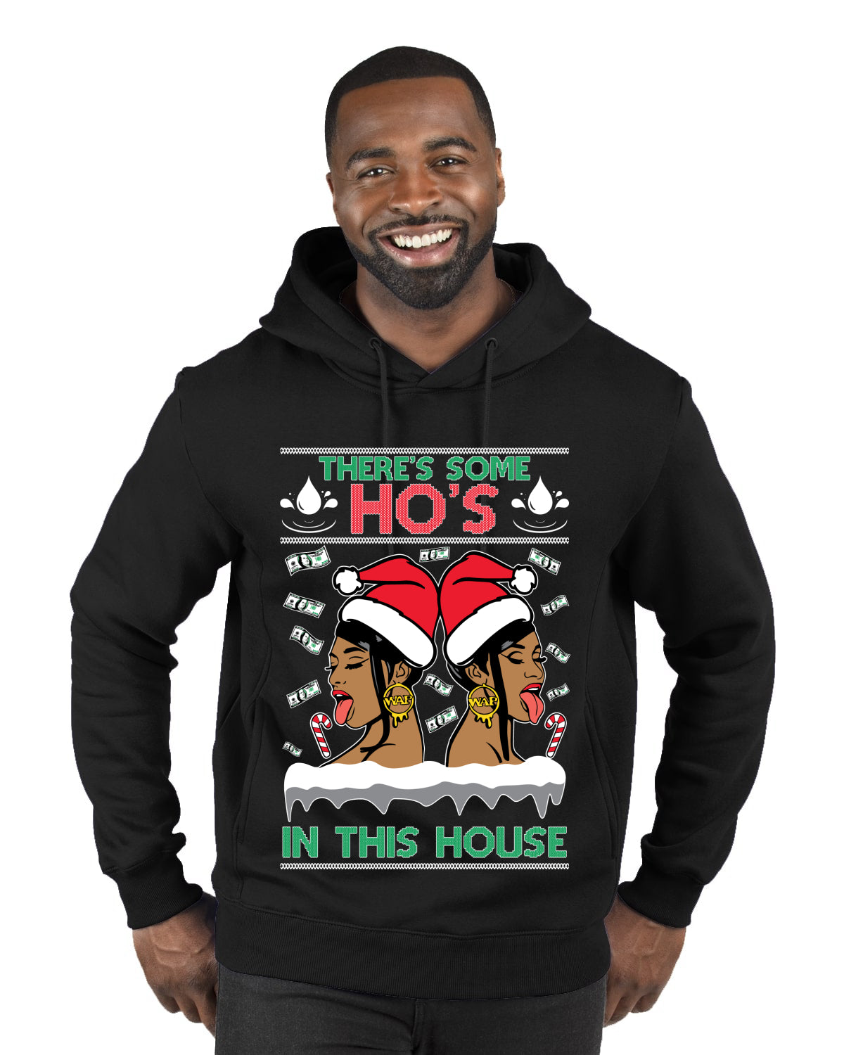 Woman Rapper Ho's In This House, Christmas Gifts, Funny Xmas Gift Idea, Ugly Christmas Sweater Premium Graphic Hoodie Sweatshirt