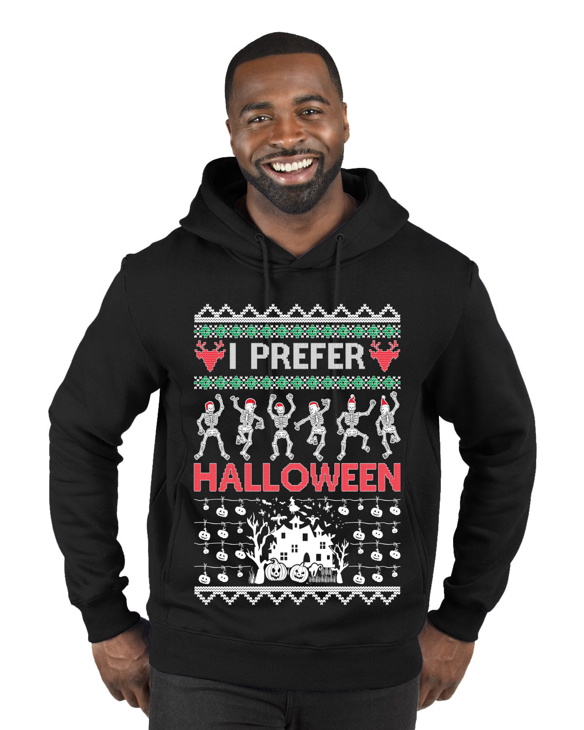 I Prefer Halloween Dancing Skeletons, Xmas Dancers, Christmas Gifts, Funny Xmas Gift Idea, Ugly Christmas  Premium Graphic Hoodie Sweatshirt