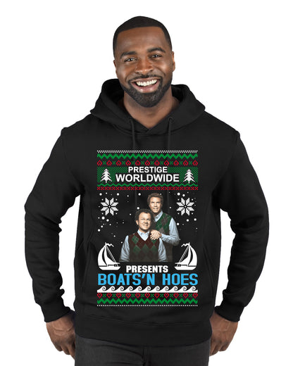 Prestige Worldwide Boats N' Hoes Step Brothers, Christmas Gifts, Funny Xmas Gift Idea, Ugly Christmas Sweater Premium Graphic Hoodie Sweatshirt