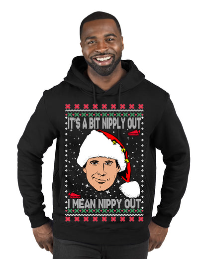 Clark G It's A Bit Nipply Out, Christmas Gifts, Funny Xmas Gift Idea, Ugly Christmas Sweater Premium Graphic Hoodie Sweatshirt