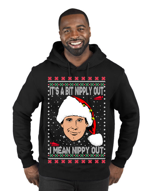 Clark G It's A Bit Nipply Out, Christmas Gifts, Funny Xmas Gift Idea, Ugly Christmas Sweater Premium Graphic Hoodie Sweatshirt