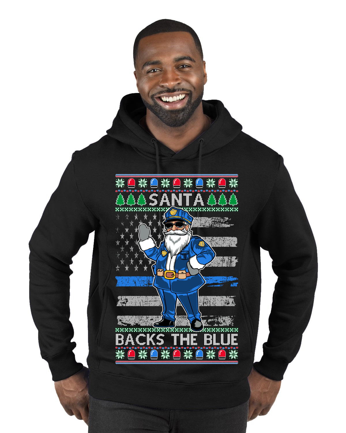 Santa Backs the Blue, Christmas Gifts, Funny Xmas Gift Idea, Ugly Christmas Sweater Premium Graphic Hoodie Sweatshirt