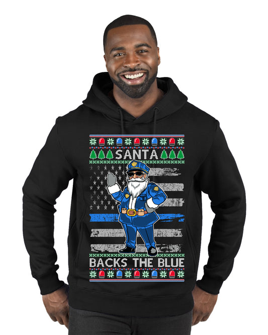 Santa Backs the Blue, Christmas Gifts, Funny Xmas Gift Idea, Ugly Christmas Sweater Premium Graphic Hoodie Sweatshirt