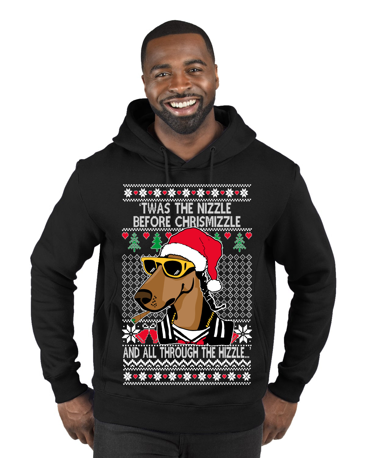 Twas The Nizzle Before Chrismizzle Gangster Dogg Rapper, Christmas Gifts, Funny Xmas Gift Idea, Ugly Christmas Sweater Premium Graphic Hoodie Sweatshirt