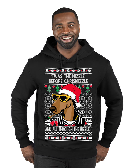 Twas The Nizzle Before Chrismizzle Gangster Dogg Rapper, Christmas Gifts, Funny Xmas Gift Idea, Ugly Christmas Sweater Premium Graphic Hoodie Sweatshirt