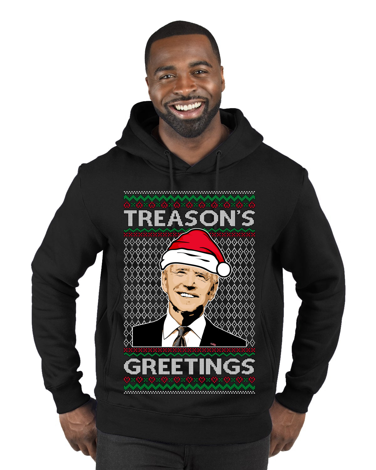 Treason's Greetings Biden President Humor Ugly Christmas Sweater, Christmas Gifts, Funny Xmas Gift Idea, Premium Graphic Hoodie Sweatshirt