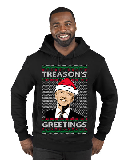 Treason's Greetings Biden President Humor Ugly Christmas Sweater, Christmas Gifts, Funny Xmas Gift Idea, Premium Graphic Hoodie Sweatshirt