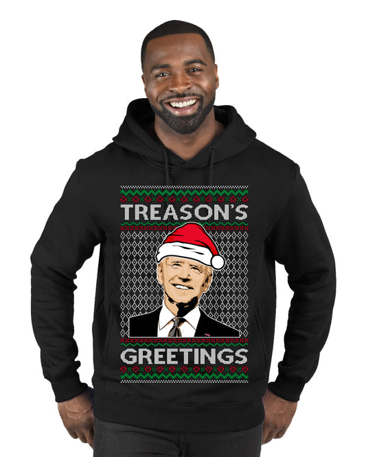 Treason's Greetings Biden President Humor Ugly Christmas Sweater, Christmas Gifts, Funny Xmas Gift Idea, Premium Graphic Hoodie Sweatshirt