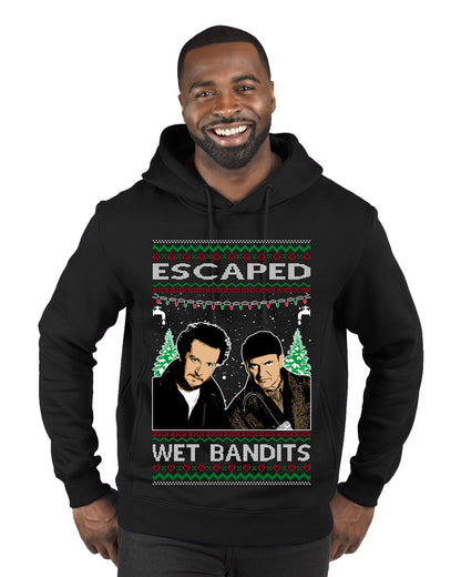 Escaped Bandits Classic Home Holiday Movie, Christmas Gifts, Funny Xmas Gift Idea, Ugly Christmas Sweater Premium Graphic Hoodie Sweatshirt