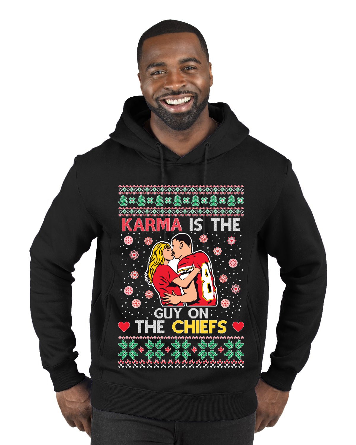 Karma is the Guy on the Football Team, Christmas Gifts, Funny Xmas Gift Idea, Ugly Christmas  Premium Graphic Hoodie Sweatshirt