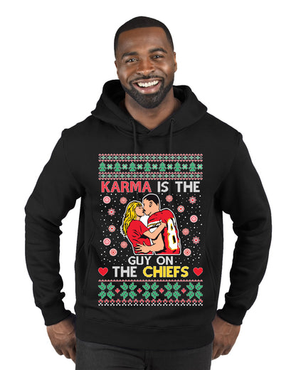 Karma is the Guy on the Football Team, Christmas Gifts, Funny Xmas Gift Idea, Ugly Christmas  Premium Graphic Hoodie Sweatshirt