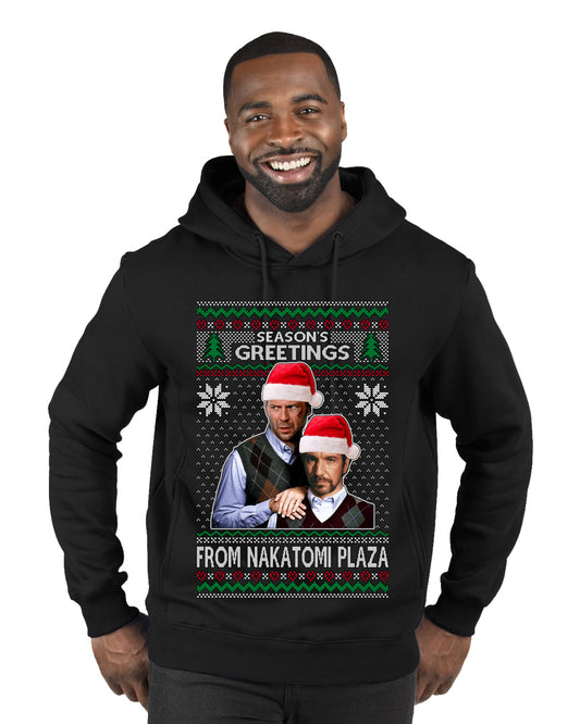 Nakatomi Plaza  Season's Greeting,  Christmas Gifts, Funny Xmas Gift Idea, Ugly Christmas Sweater Premium Graphic Hoodie Sweatshirt